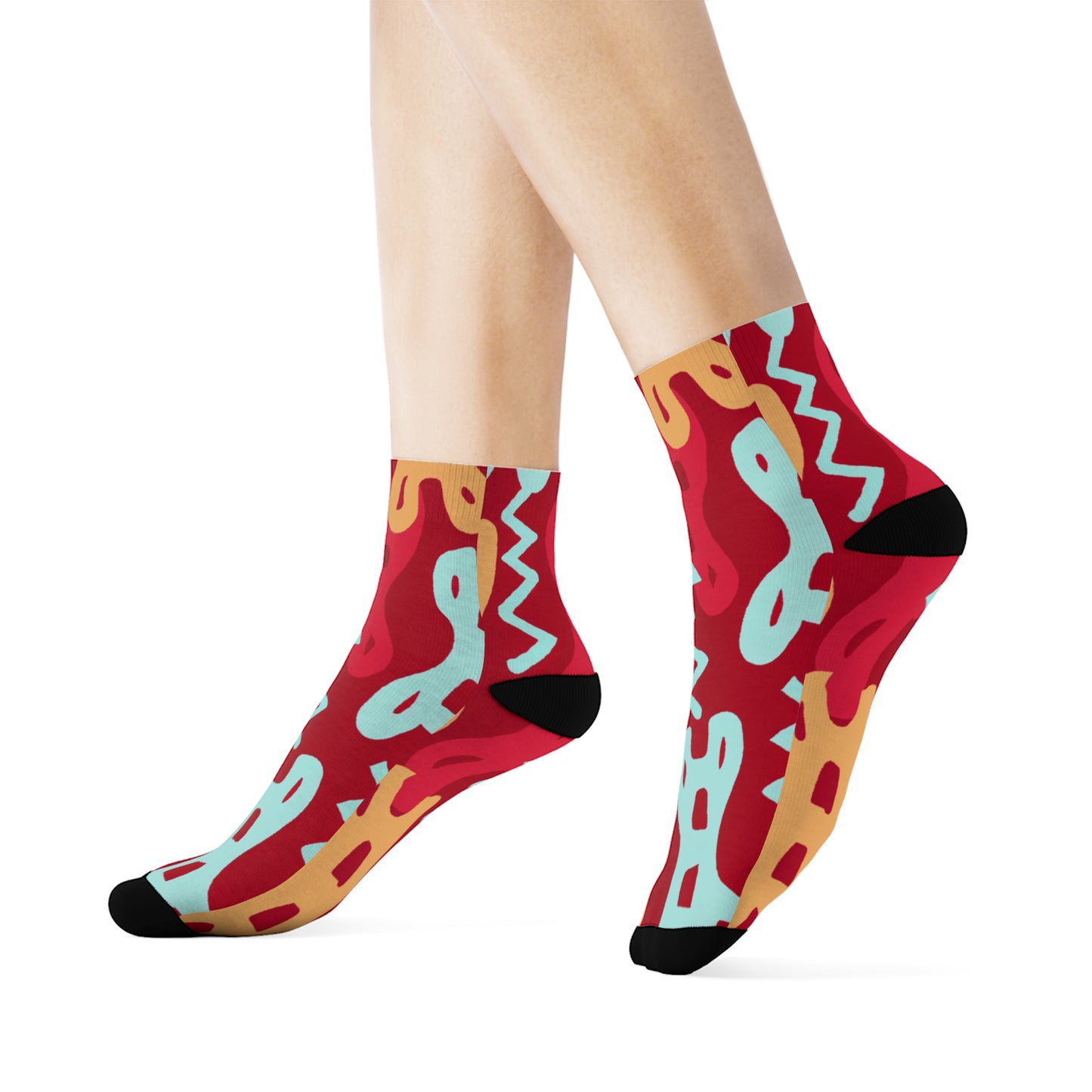 "Funky Fun Crew Socks: Revealing Haring-inspired Textile with Bold Pop Figures in Vibrant Hues!" - Men and Women Crew Socks Combed Athletic Sports Casual Classic