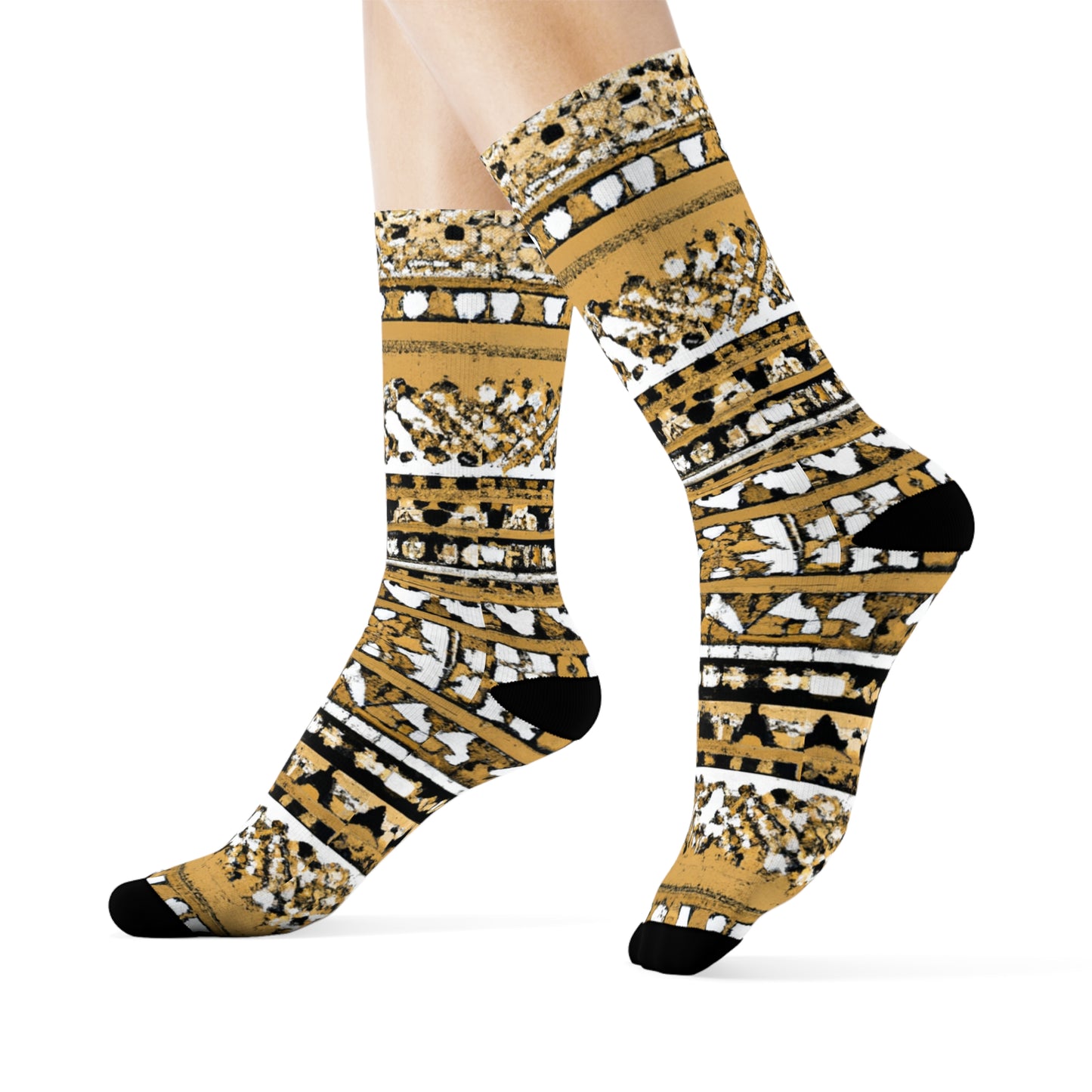 "Earthtones Tribe: Maori Tribal Inspired Crew Socks for a Bold and Boho Look!" - Men and Women Crew Socks Combed Athletic Sports Casual Classic