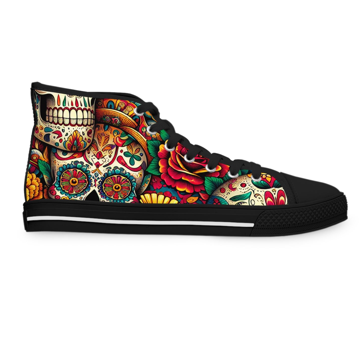 "Celebrate Life: Day of the Dead-Inspired High-Top Sneakers with Vibrant and Intricate Skull Pattern" - High Top Trainers Fashion Sneakers