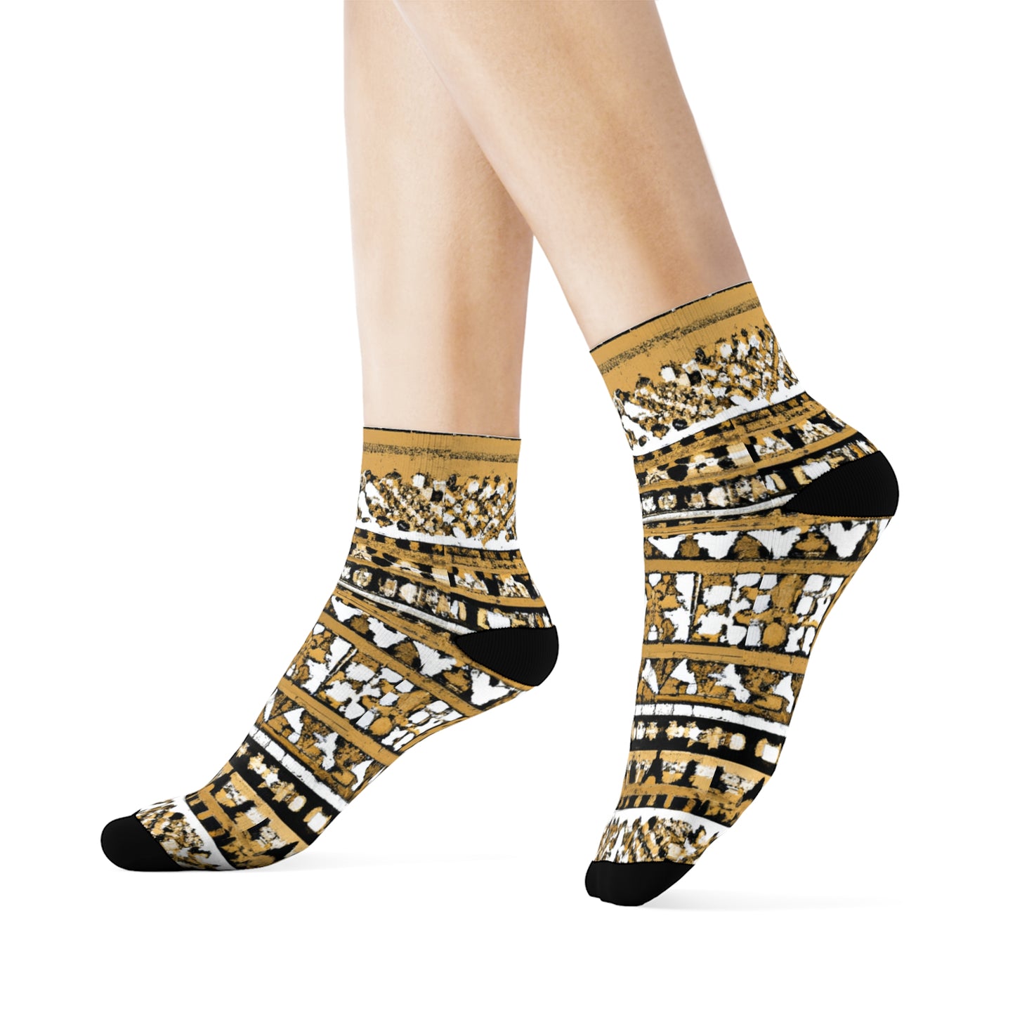 "Earthtones Tribe: Maori Tribal Inspired Crew Socks for a Bold and Boho Look!" - Men and Women Crew Socks Combed Athletic Sports Casual Classic