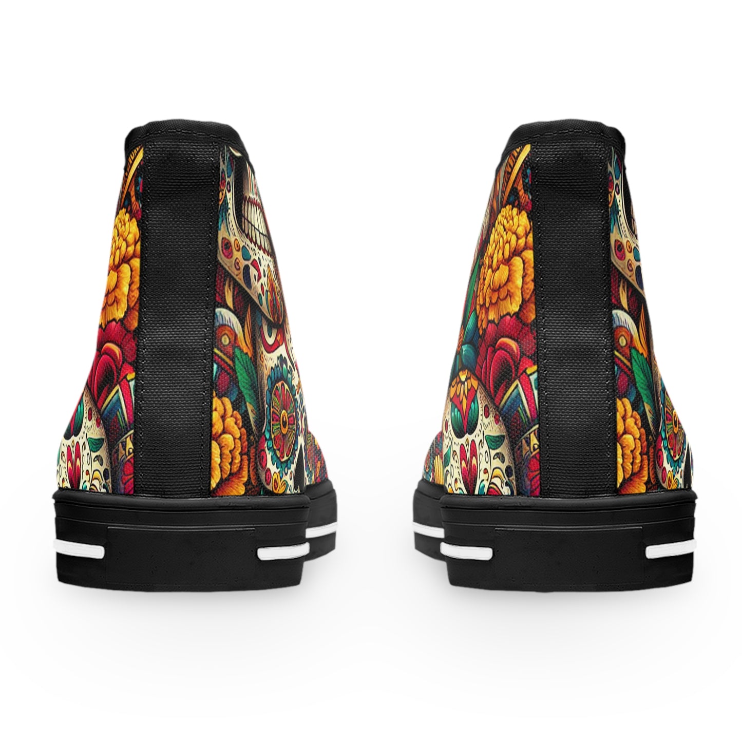 "Celebrate Life: Day of the Dead-Inspired High-Top Sneakers with Vibrant and Intricate Skull Pattern" - High Top Trainers Fashion Sneakers