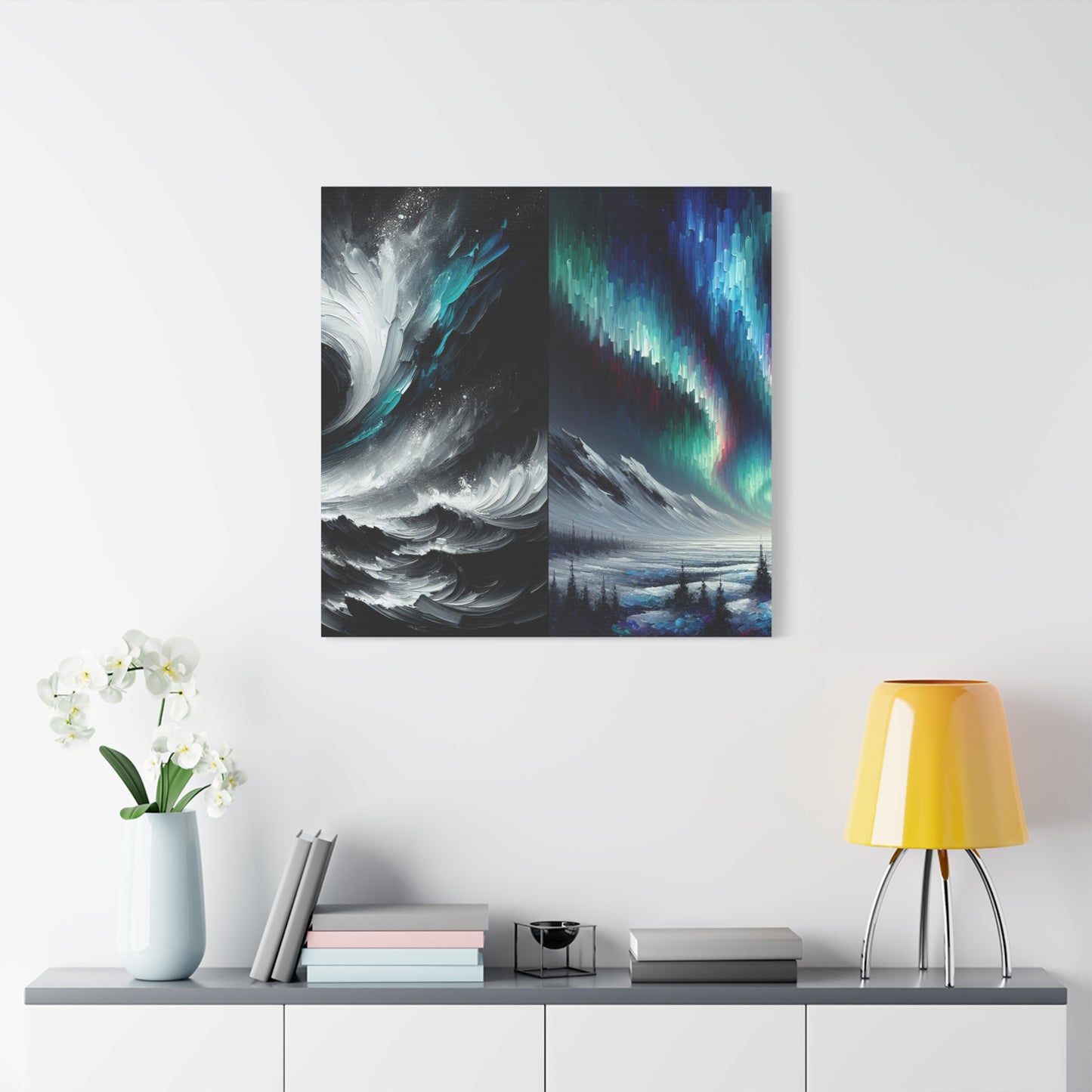 "Monochrome Aurora" - Framed Canvas Print Colourful Wall Art