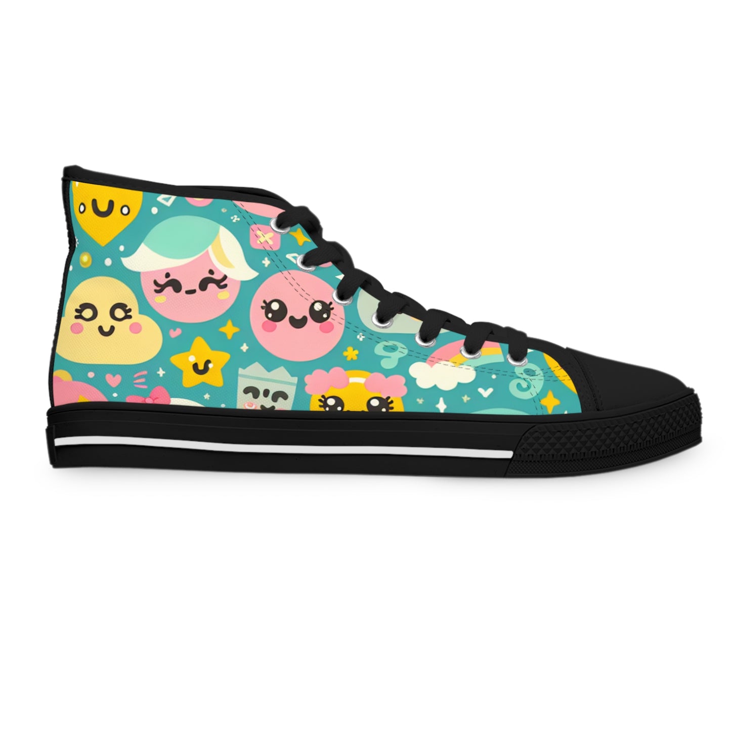 "Emoticon Couture: Whimsical High-Top Sneakers with Playful Emoji Print" - High Top Trainers Fashion Sneakers