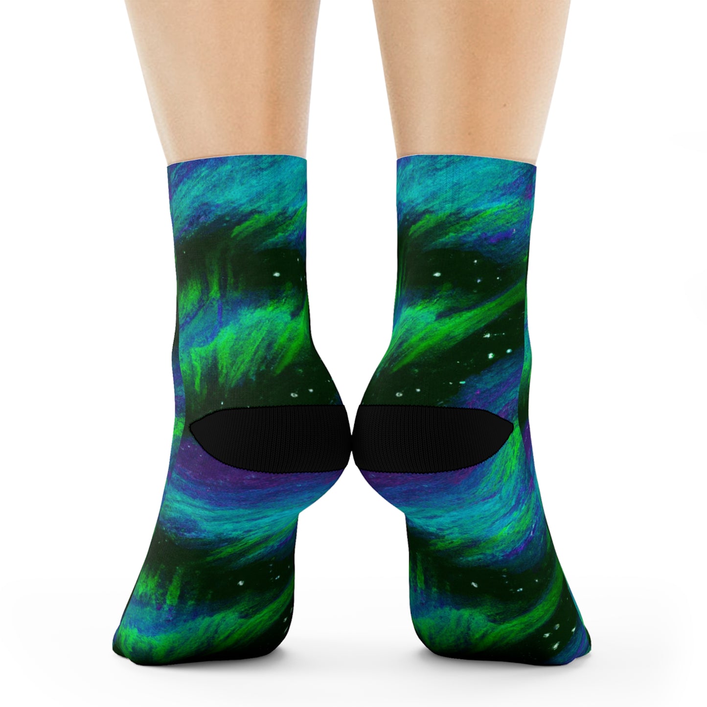 "Northern Lights Nostalgia: Emerald and Violet Arctic Crew Socks featuring Whimsical Textile Prints" - Men and Women Crew Socks Combed Athletic Sports Casual Classic