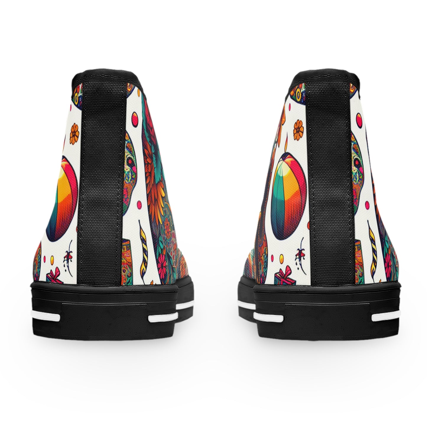 "Day of the Dead Delight: A Vibrant High-Top Sneaker adorned with Mexican-inspired Craniums, Floral Motifs, and Festive Accents. Celebrate Life and Culture- High Top Trainers Fashion Sneakers