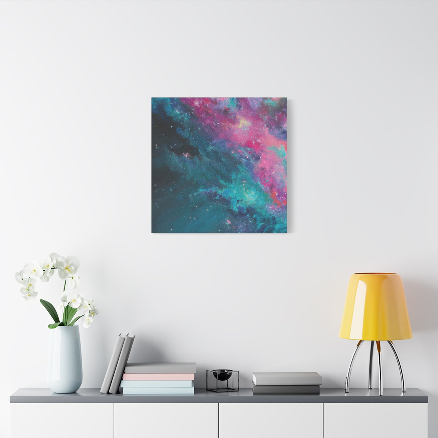 "Galactic Teal Dreams" - Framed Canvas Print Colourful Wall Art