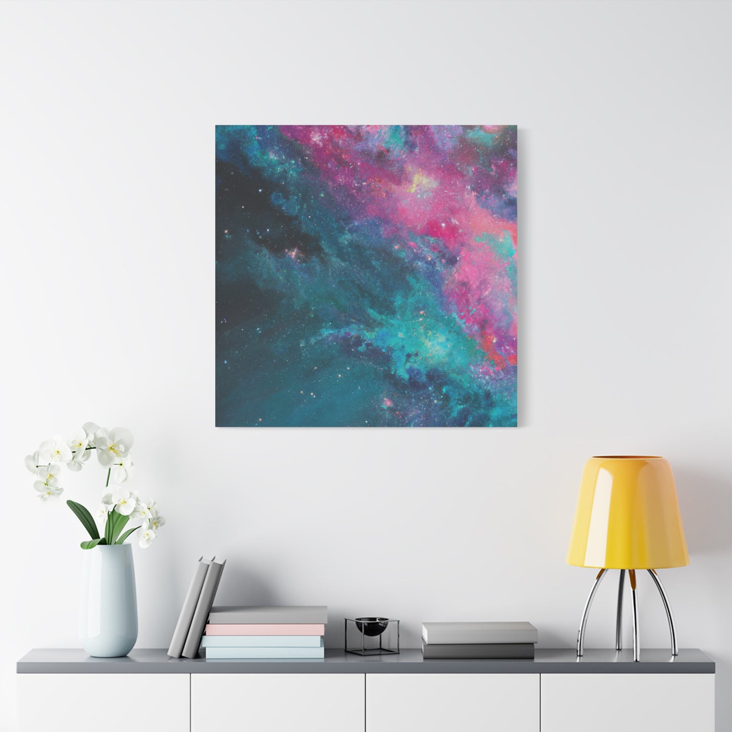 "Galactic Teal Dreams" - Framed Canvas Print Colourful Wall Art