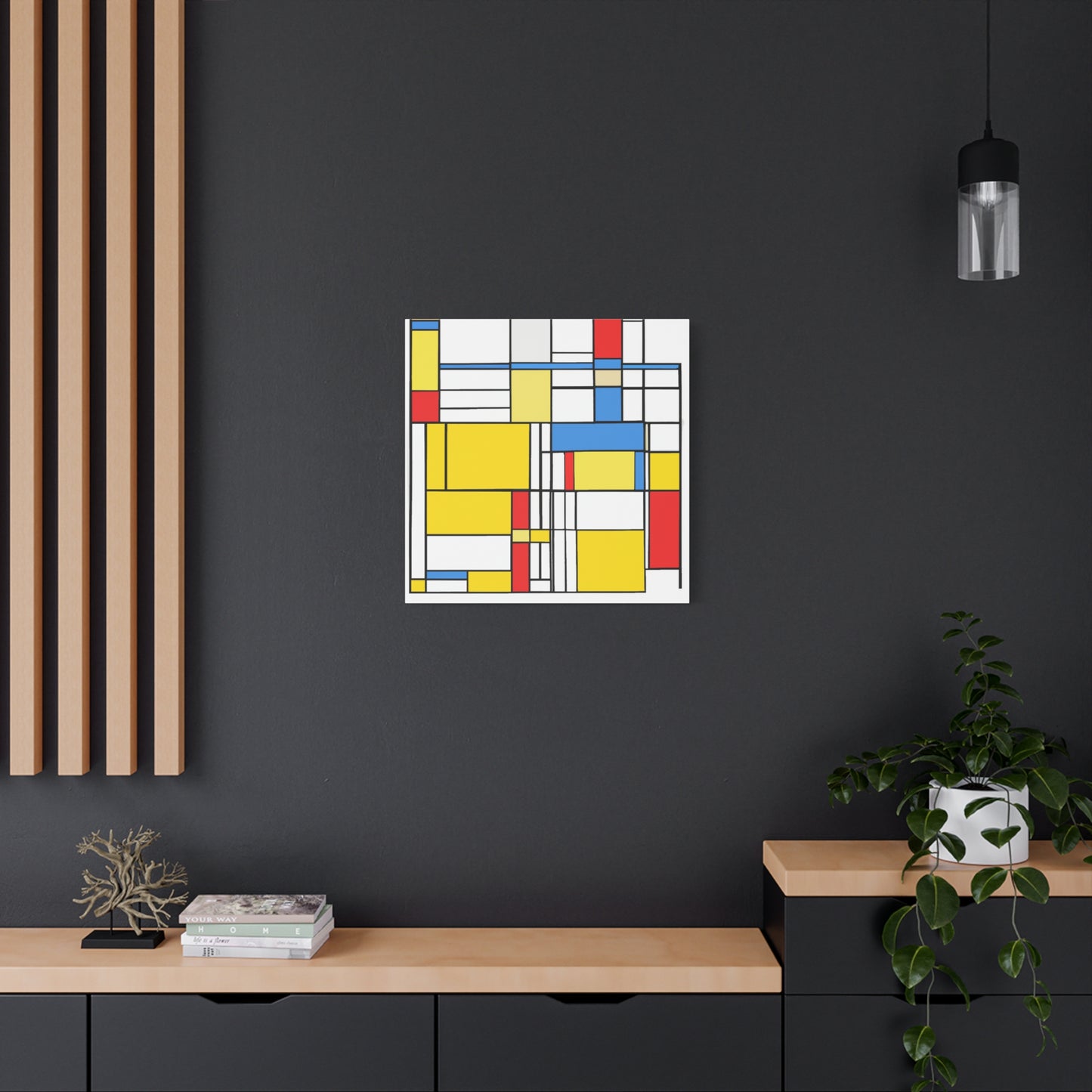 "Primary Polygonal Patterns" - Framed Canvas Print Colourful Wall Art