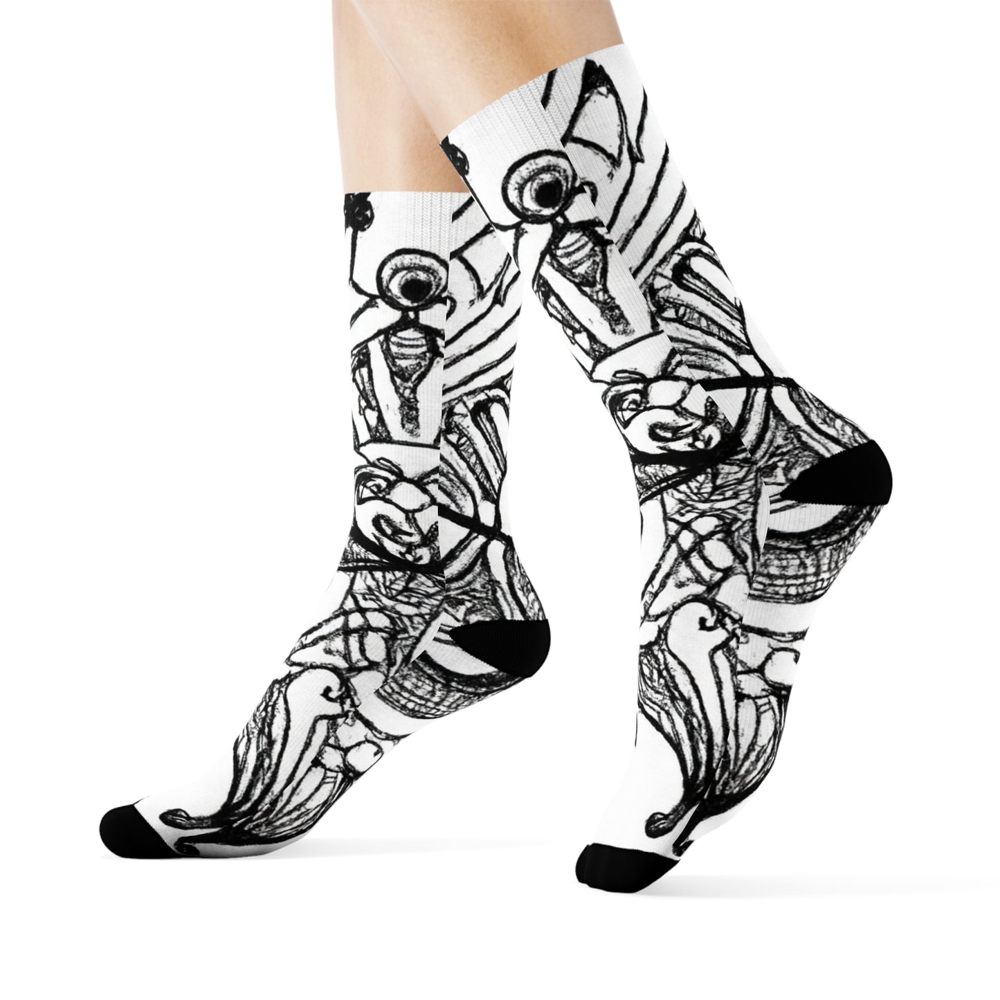 "Monochrome Zen Crew Socks: Tribal Zentangle Textile Doodles for Funky Feet" - Men and Women Crew Socks Combed Athletic Sports Casual Classic