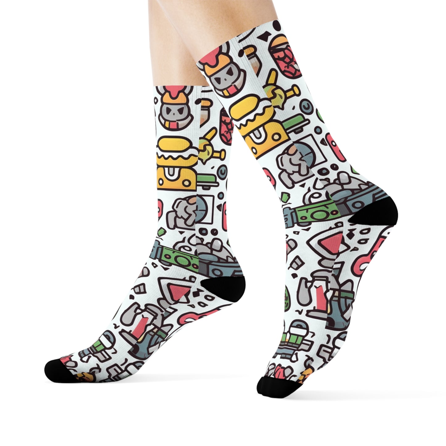 "Emojicute Crew Socks: Express Your Personality with Adorable Patterns!" - Men and Women Crew Socks Combed Athletic Sports Casual Classic