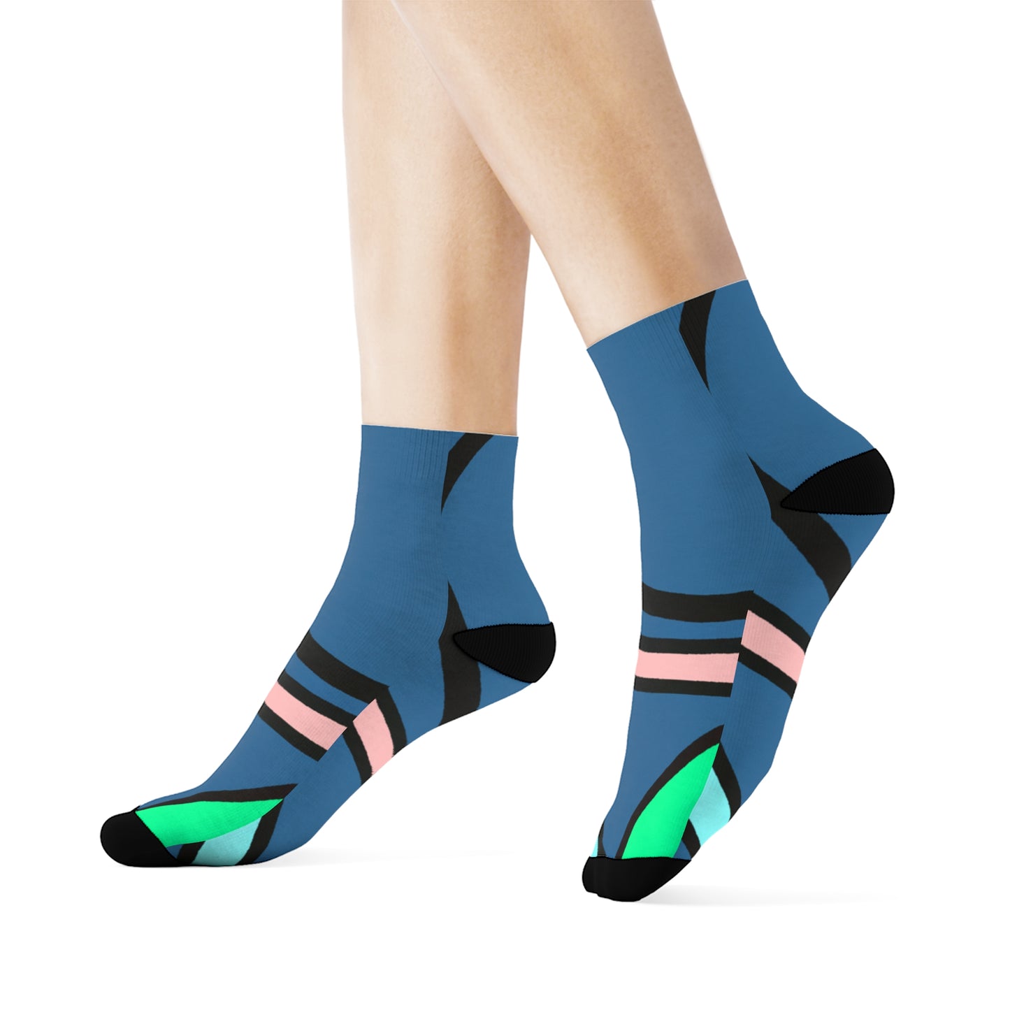 "Geometric Fusion Crew Socks: A Colorful Blend of Shapes and Lines to Elevate Your Style" - Men and Women Crew Socks Combed Athletic Sports Casual Classic