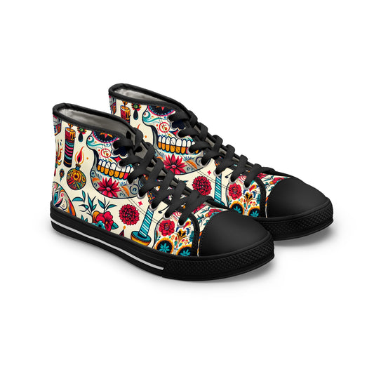 "Skull Fiesta: A Colorful Celebration of Life High-Top Sneaker - Featuring Vibrant Traditional Mexican Artistry and Dynamic Designs Perfect for Any Modern Look!"- High Top Trainers Fashion Sneakers