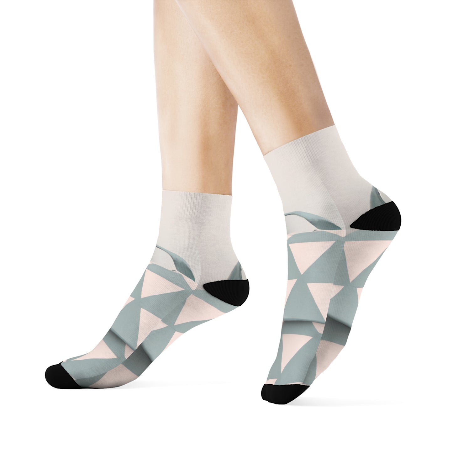 "Retro Revival: Pastel Geometric Crew Socks with a Backpack Twist!" - Men and Women Crew Socks Combed Athletic Sports Casual Classic