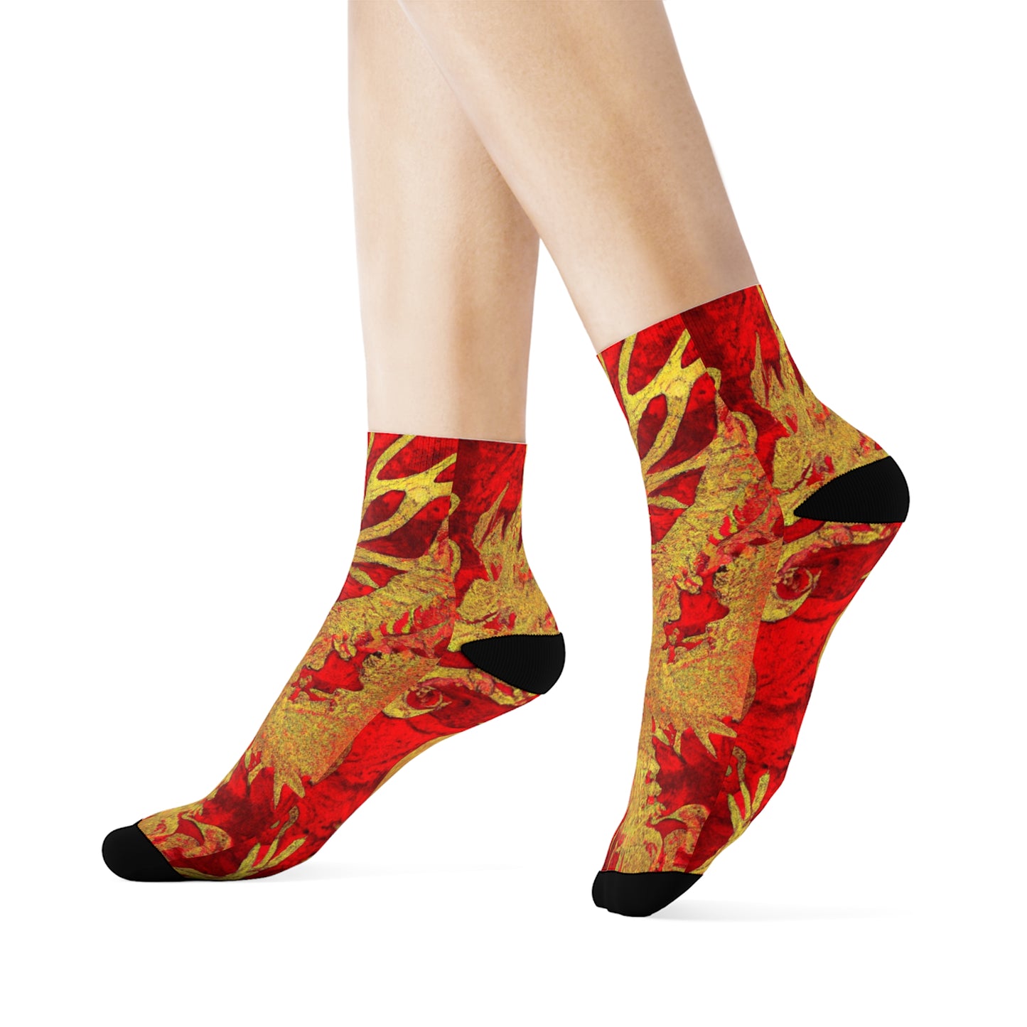 "Crimson & Gold Dragon Phoenix Crew Socks: A Fusion of Eastern Elegance and Mythical Inspiration" - Men and Women Crew Socks Combed Athletic Sports Casual Classic