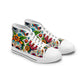 "Vibrant Calaveras: A Mexican-Inspired High-Top Sneaker Featuring a Festive Day of the Dead Textile Pattern with Bright Colors, Traditional Motifs, and Symbol- High Top Trainers Fashion Sneakers