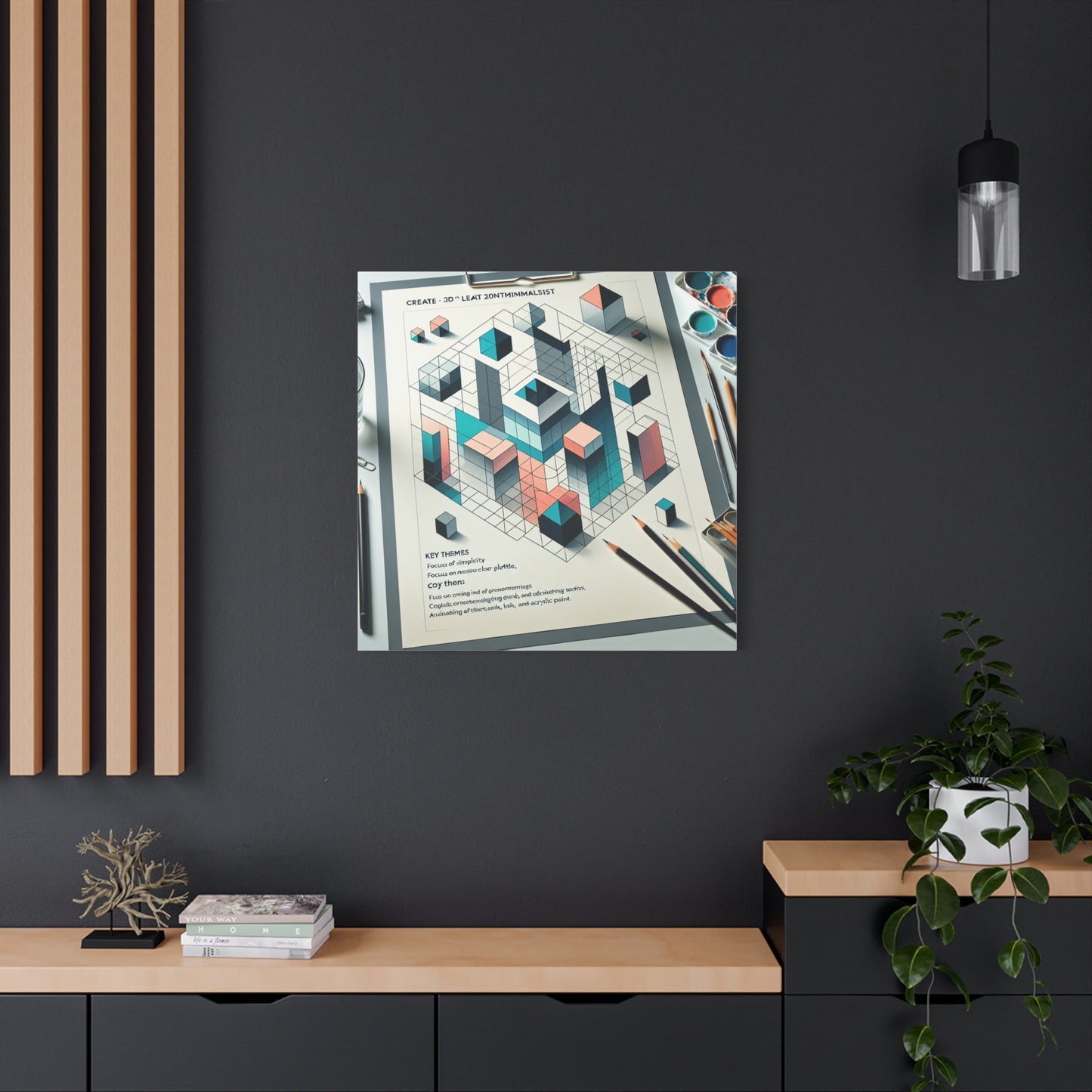 "Geometric LeWitt Reflections" - Framed Canvas Print Colourful Wall Art