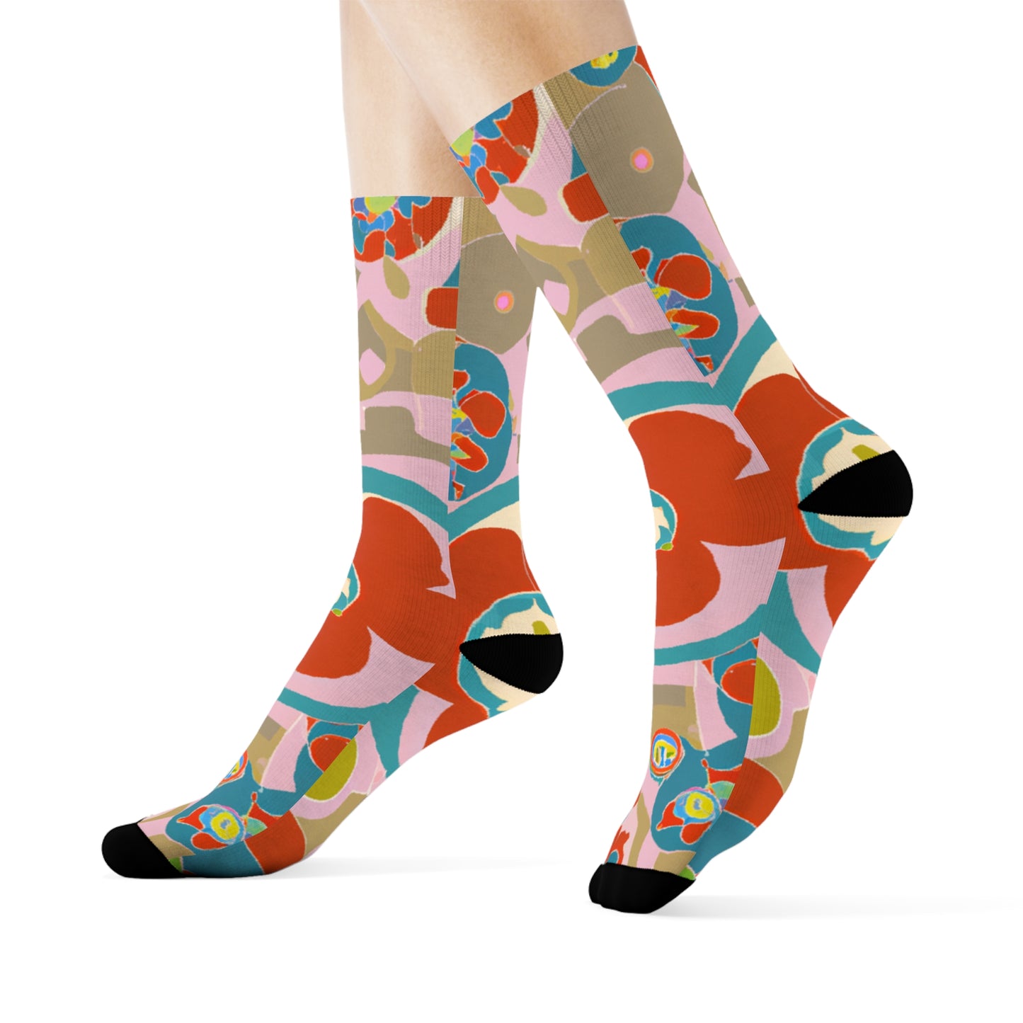 "Flower Power: Retro Floral Crew Socks with 70s-inspired Textile in Warm Hues" - Men and Women Crew Socks Combed Athletic Sports Casual Classic