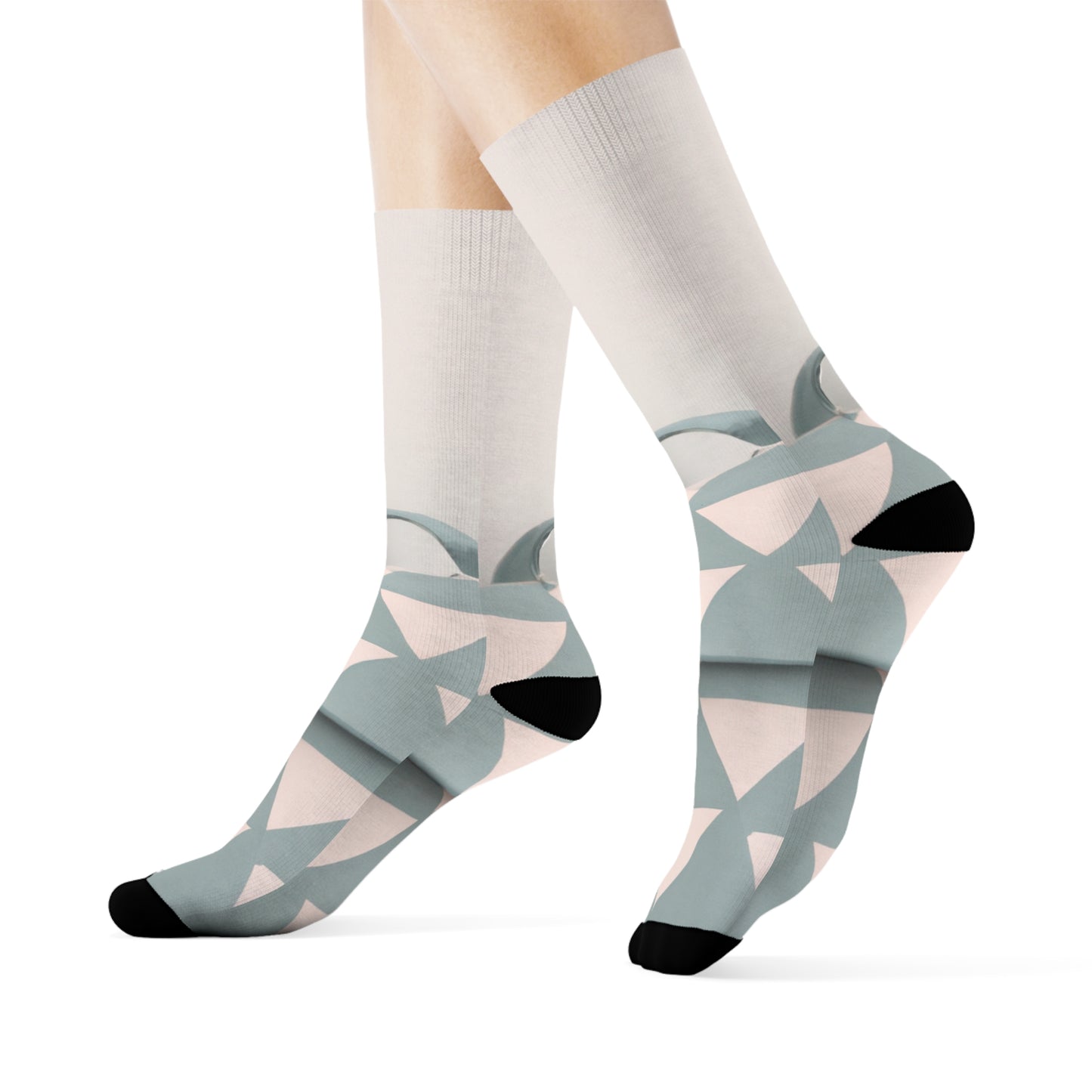 "Retro Revival: Pastel Geometric Crew Socks with a Backpack Twist!" - Men and Women Crew Socks Combed Athletic Sports Casual Classic