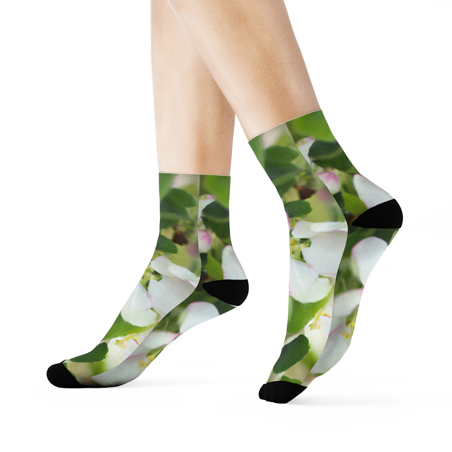 "Spring Blossom Collection: Delicate Apple Blossom Crew Socks in Refreshing Orchard-Inspired Textile" - Men and Women Crew Socks Combed Athletic Sports Casual Classic