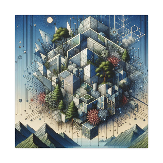 "NatureTech Fusion" - Framed Canvas Print Colourful Wall Art