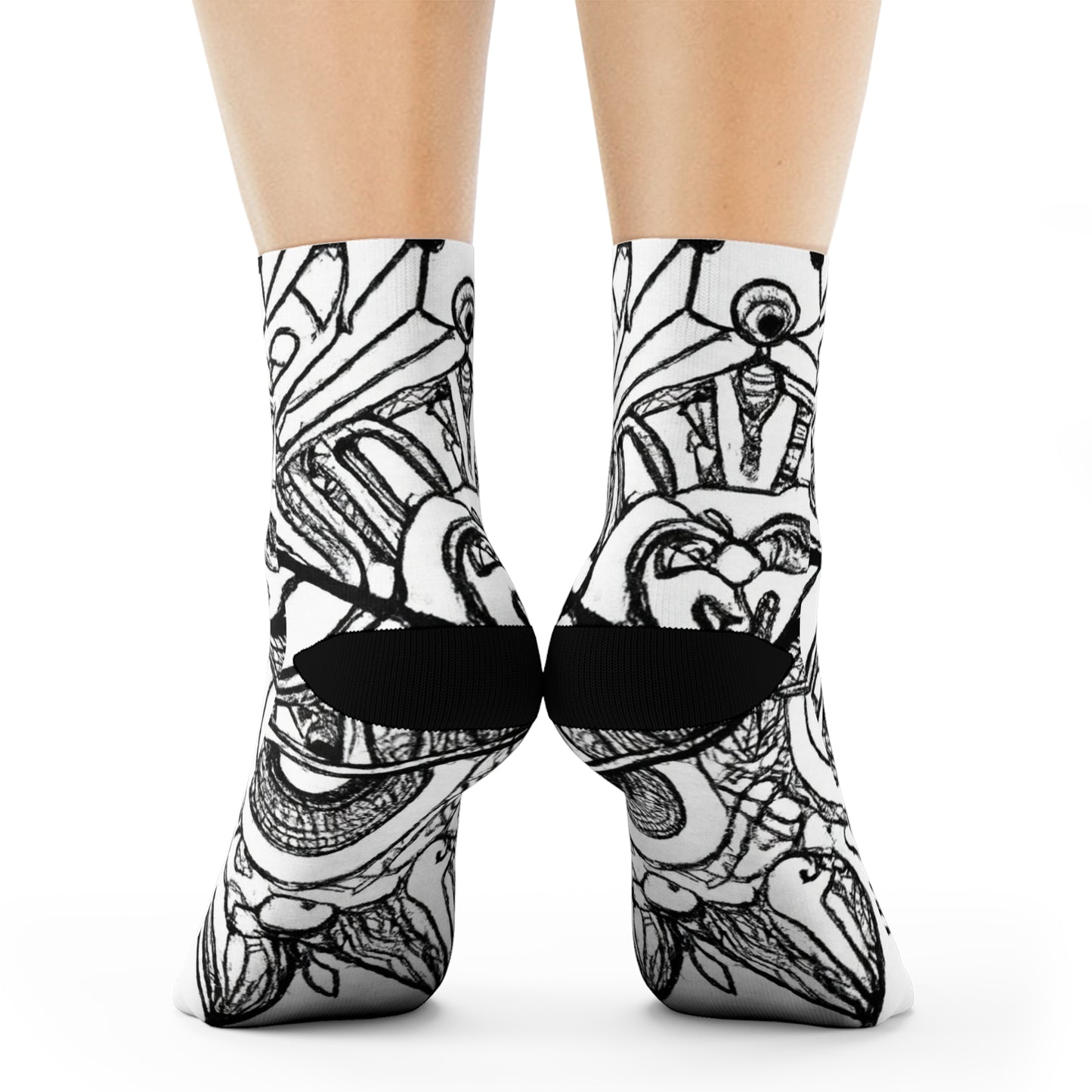 "Monochrome Zen Crew Socks: Tribal Zentangle Textile Doodles for Funky Feet" - Men and Women Crew Socks Combed Athletic Sports Casual Classic