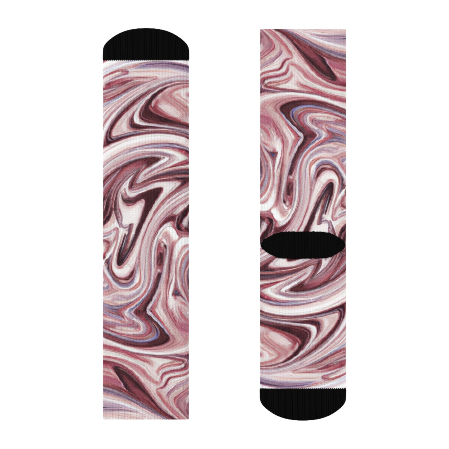 "Rose Gold Rush: Premium Marble Swirl Crew Socks in Chic White and Metallic Rose Gold" - Men and Women Crew Socks Combed Athletic Sports Casual Classic