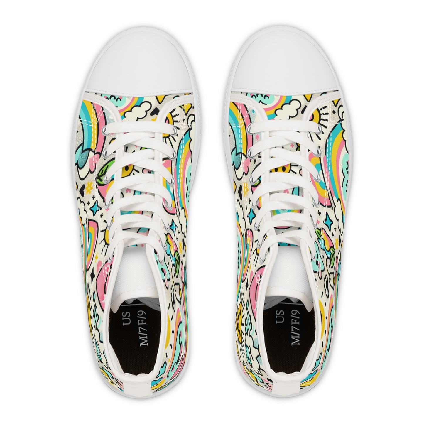 "Playful Kicks: A Charming High-Top Sneaker featuring a Whimsical Smiley Pattern" - High Top Trainers Fashion Sneakers