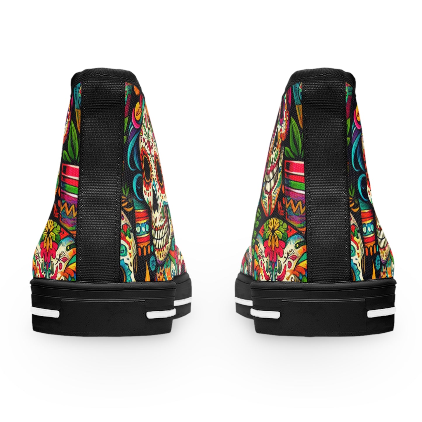 "Introducing the Día de los Muertos High Tops: A Bold and Vibrant Celebration of Life! Our eye-catching sneaker features a lively pattern of Mexican skulls adorned with intricate floral designs- High Top Trainers Fashion Sneakers