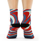 "Geometric Groove Crew Socks: Bold Shapes and Lines in Vibrant Hues" - Men and Women Crew Socks Combed Athletic Sports Casual Classic