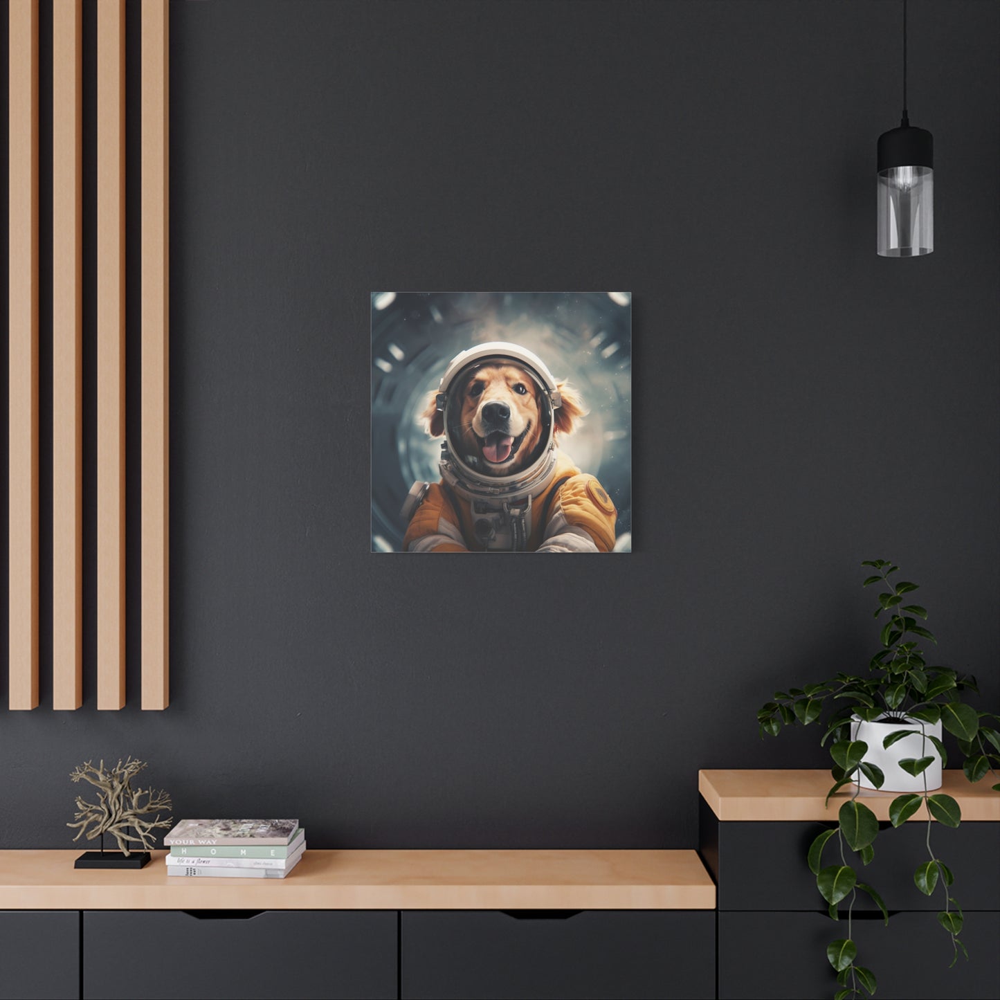 "Space Pup Print" - Framed Canvas Print Colourful Wall Art