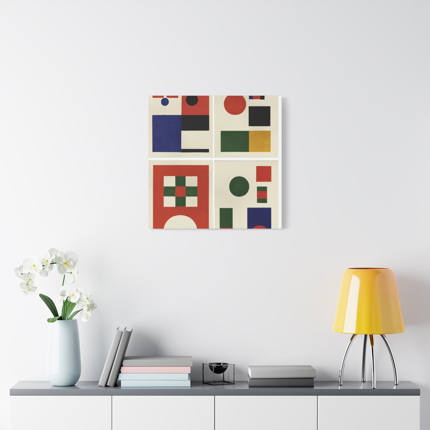 "Geometric Gallery" - Framed Canvas Print Colourful Wall Art