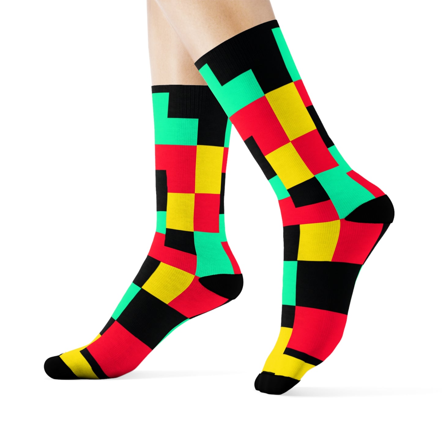 "Pixel Pop Crew Socks: Bold and Bright 16-Bit Textile Designs for Retro Gamers" - Men and Women Crew Socks Combed Athletic Sports Casual Classic