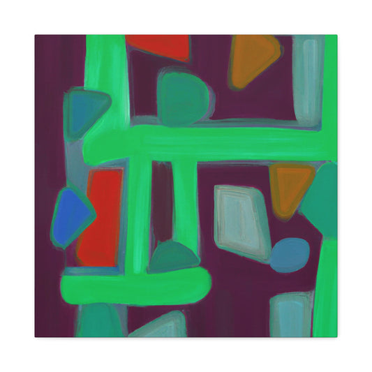 "Geometric Greenscape" - Framed Canvas Print Colourful Wall Art