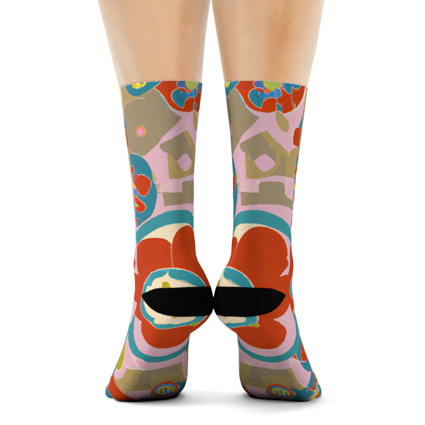 "Flower Power: Retro Floral Crew Socks with 70s-inspired Textile in Warm Hues" - Men and Women Crew Socks Combed Athletic Sports Casual Classic