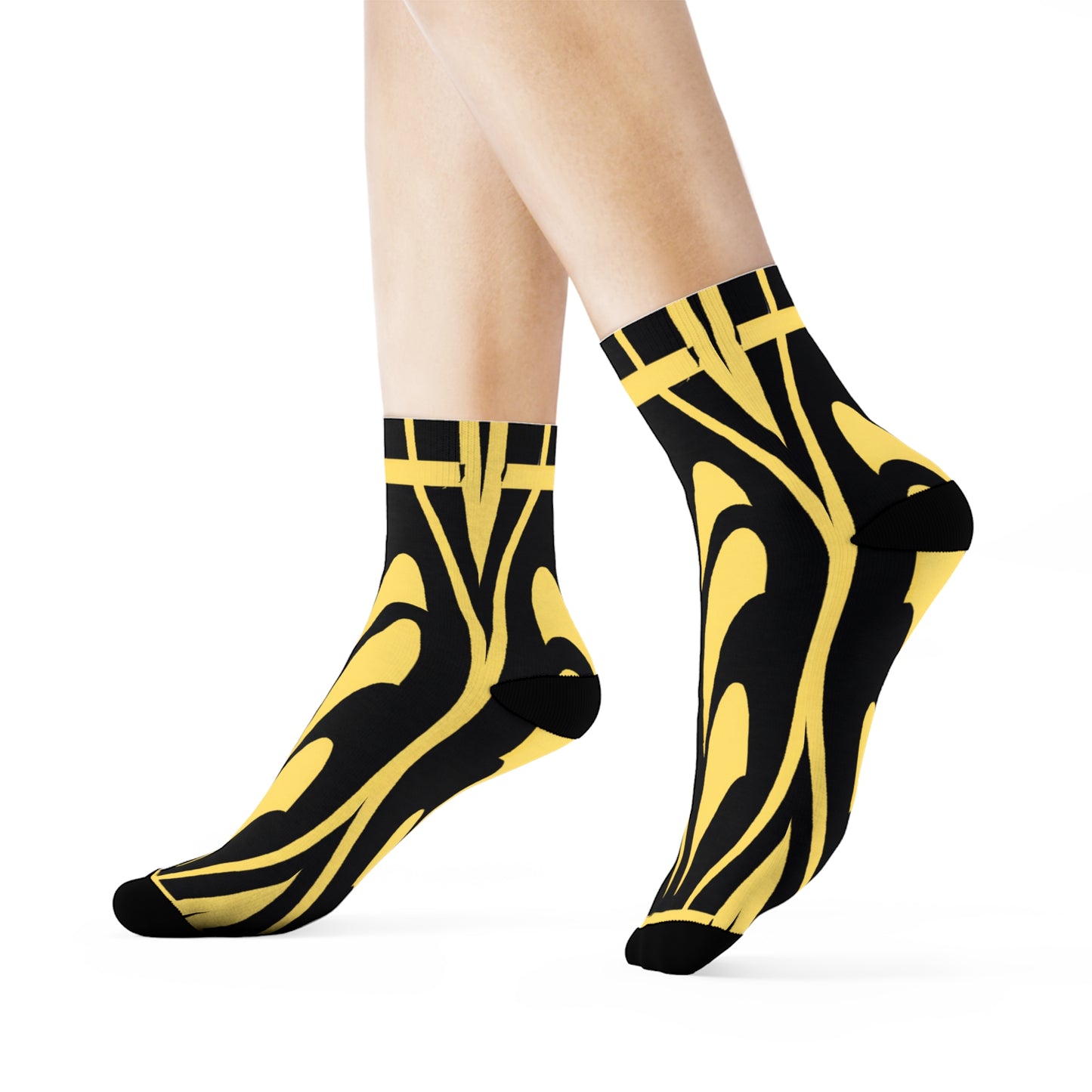 "Golden Deco Crew Socks: Luxurious Textile Motifs for Chic Feet!" - Men and Women Crew Socks Combed Athletic Sports Casual Classic