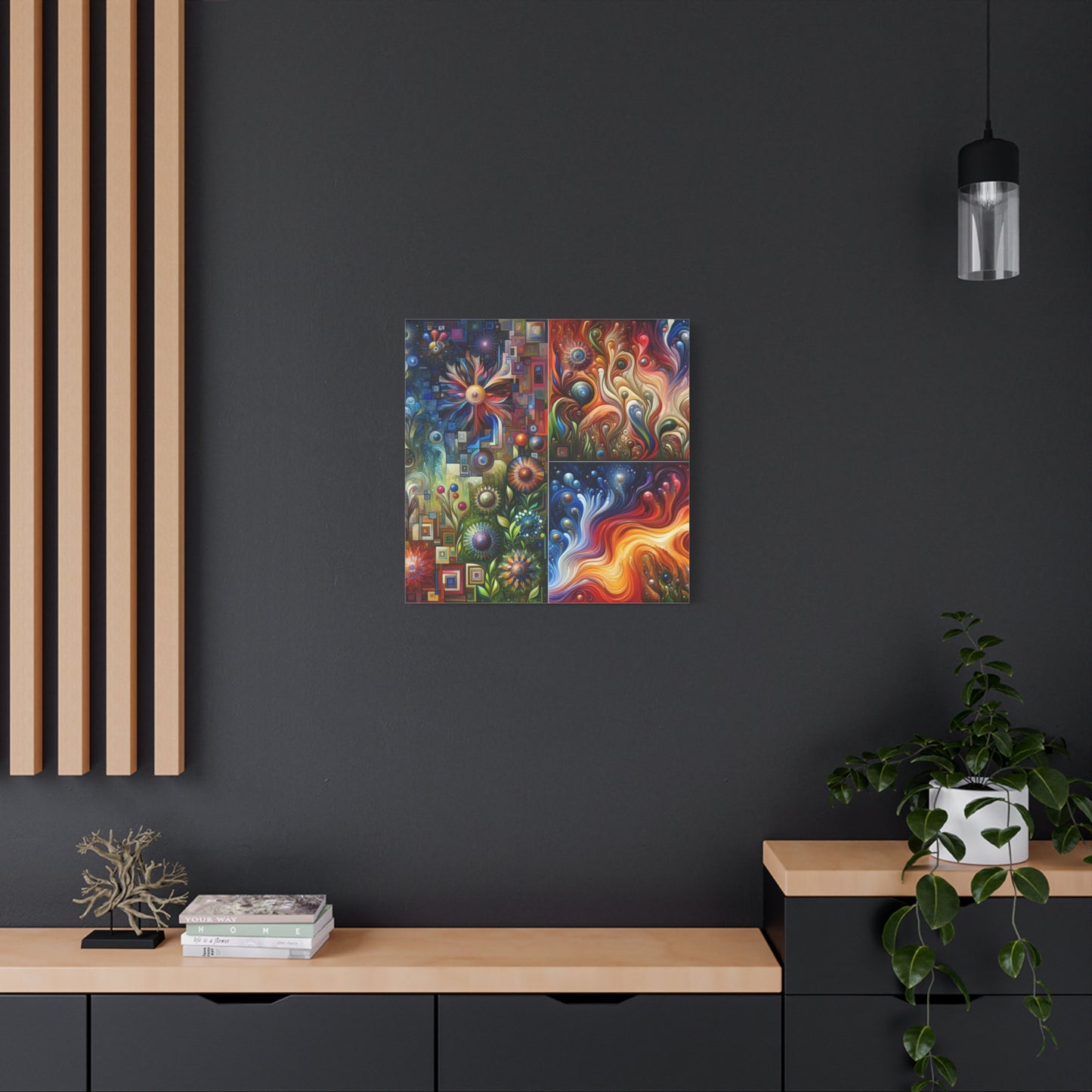 "Jewel Garden Abstract" - Framed Canvas Print Colourful Wall Art