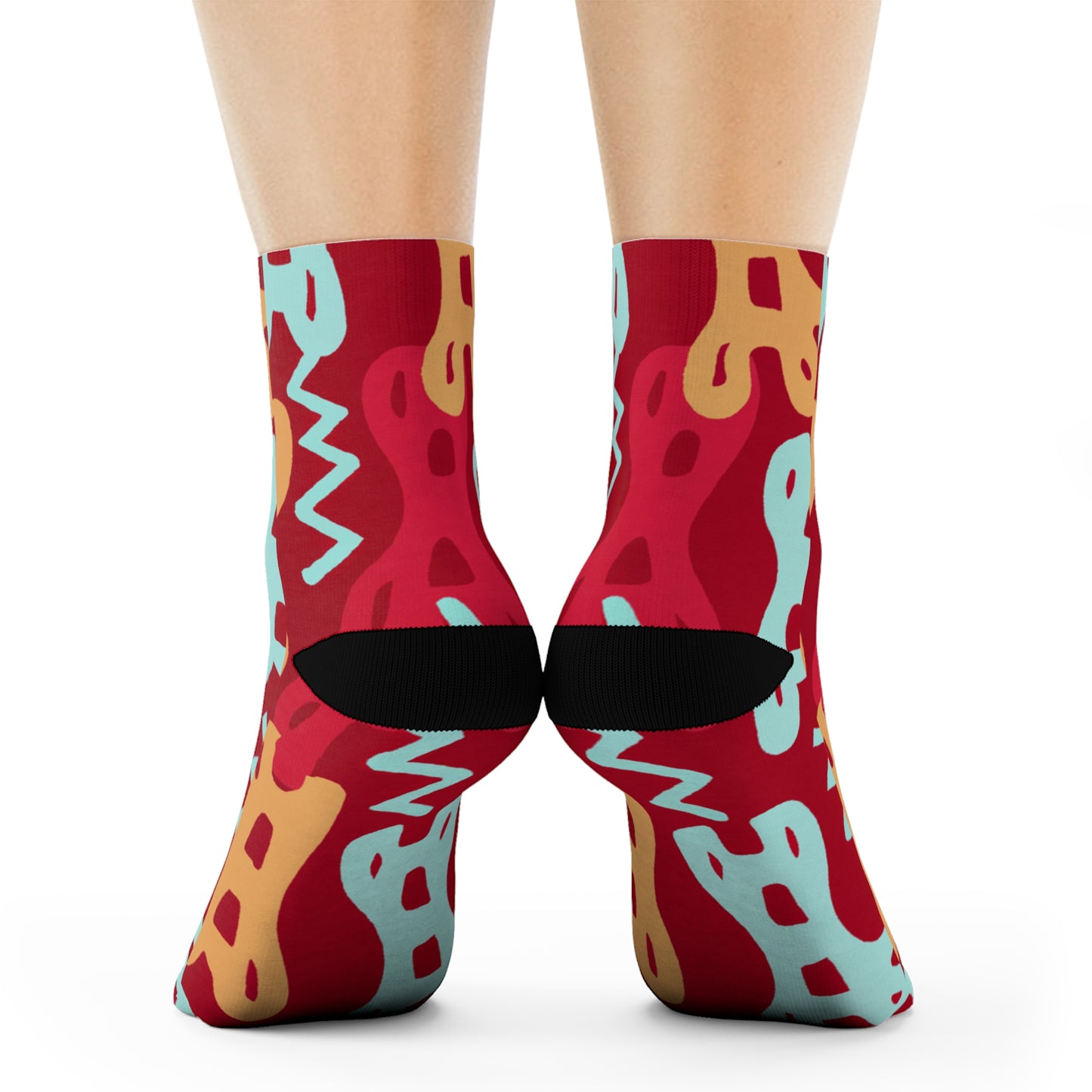 "Funky Fun Crew Socks: Revealing Haring-inspired Textile with Bold Pop Figures in Vibrant Hues!" - Men and Women Crew Socks Combed Athletic Sports Casual Classic