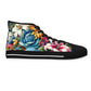 "Floral Frenzy: Vivacious High-Top Sneakers with Meticulously Detailed Flower Patterns in Vibrant Shades of Pink, Blue, Yellow, and Green - Perfect for Contemporary Text - High Top Trainers Fashion Sneakers