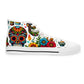 "Introducing our newest high-top sneaker: The Dia de los Muertos Collection! Inspired by vibrant Mexican textiles and the Day of the Dead tradition, each shoe features intricately decorated skulls adorned- High Top Trainers Fashion Sneakers