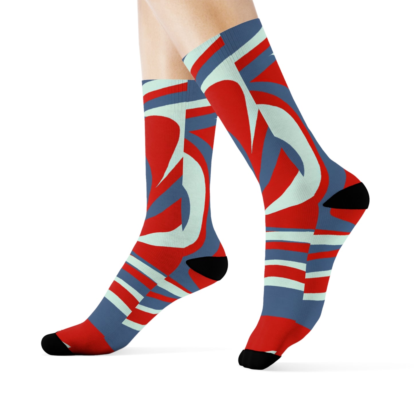 "Geometric Groove Crew Socks: Bold Shapes and Lines in Vibrant Hues" - Men and Women Crew Socks Combed Athletic Sports Casual Classic