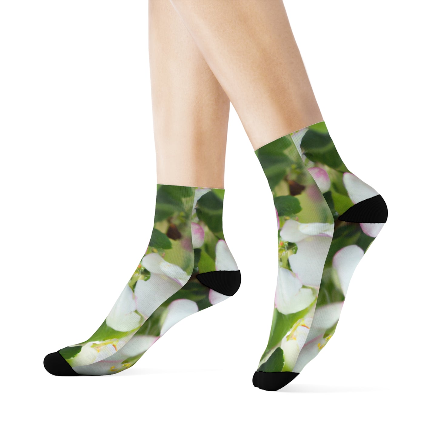 "Spring Blossom Collection: Delicate Apple Blossom Crew Socks in Refreshing Orchard-Inspired Textile" - Men and Women Crew Socks Combed Athletic Sports Casual Classic