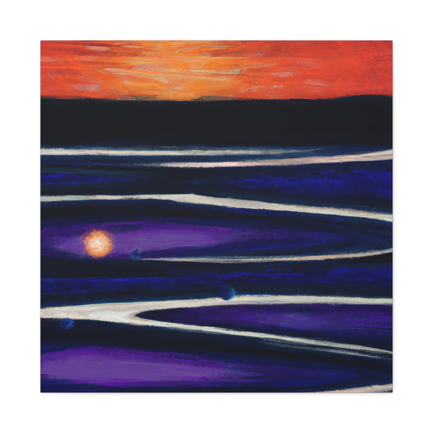 "Oceanic Geometry Sunset" - Framed Canvas Print Colourful Wall Art