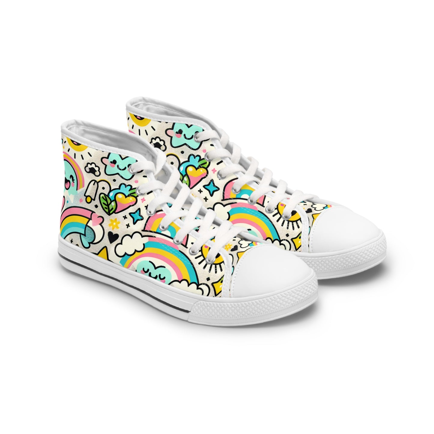 "Playful Kicks: A Charming High-Top Sneaker featuring a Whimsical Smiley Pattern" - High Top Trainers Fashion Sneakers