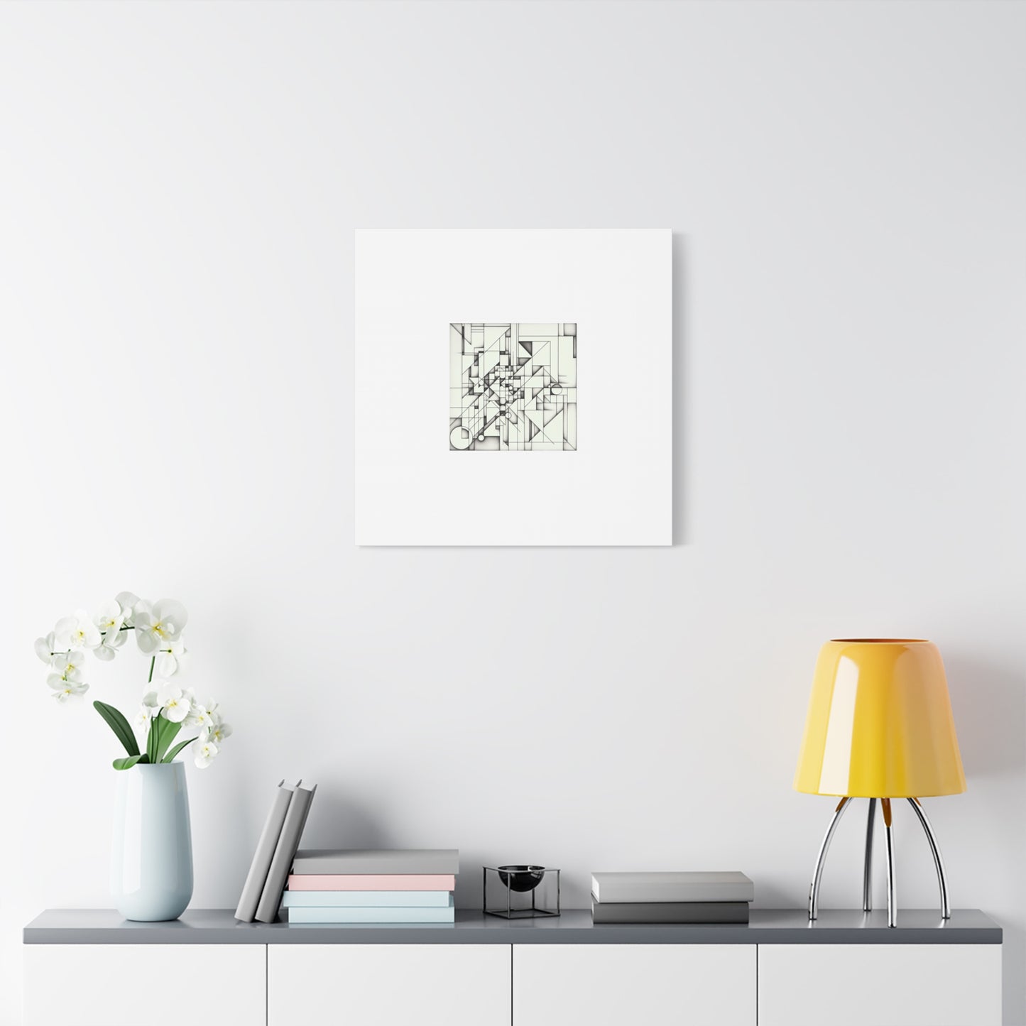 "Monochromatic Geometry" - Framed Canvas Print Colourful Wall Art