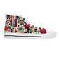 "Day of the Dead Delights: Colorful High-Top Sneakers Embellished with Vibrant Skulls and Floral Patterns"- High Top Trainers Fashion Sneakers