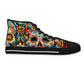 "Deadly Splendor: Day of the Dead High-Top Sneakers - Celebrate Life with Colorful Stylized Skulls and Vibrant Mexican Art Motifs" - High Top Trainers Fashion Sneakers