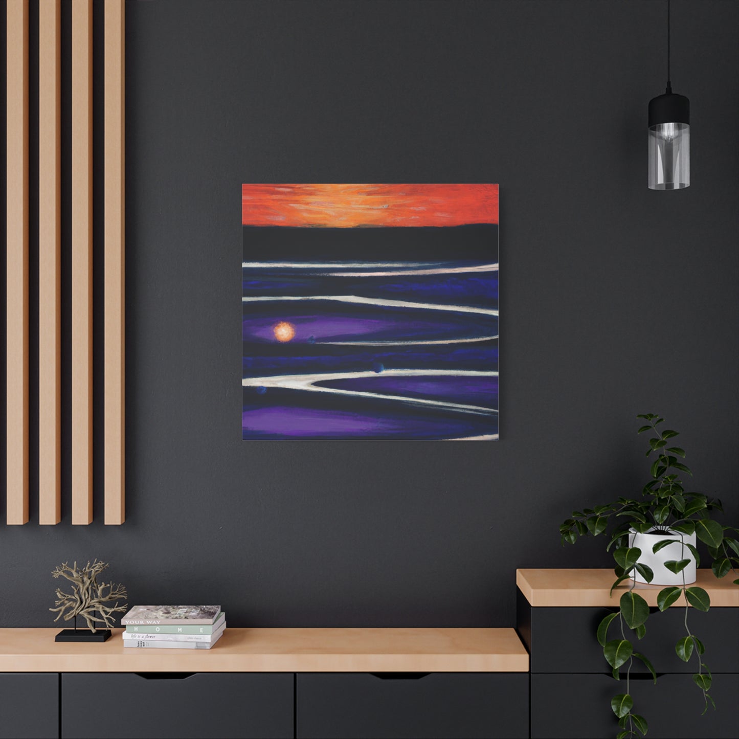 "Oceanic Geometry Sunset" - Framed Canvas Print Colourful Wall Art