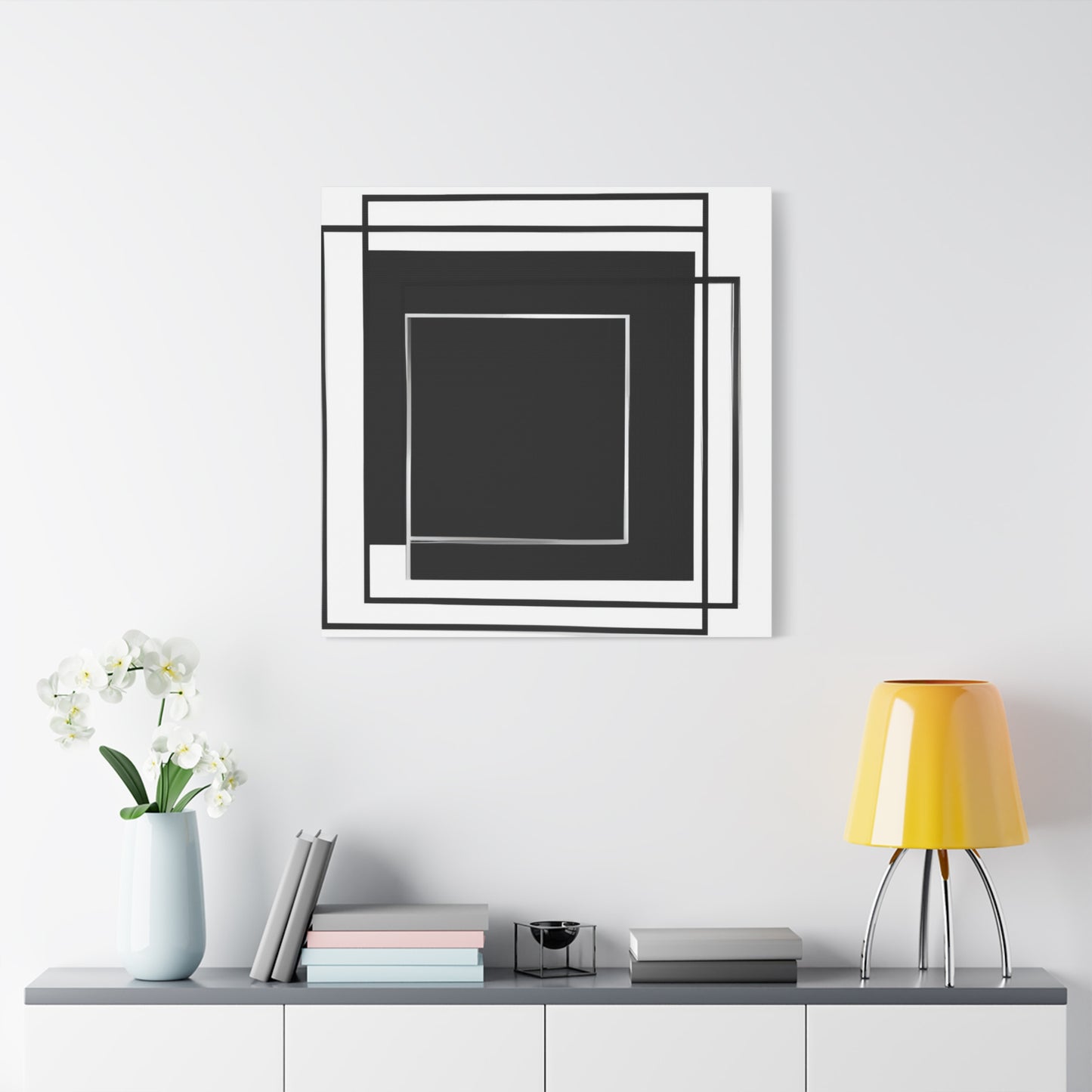 "Abstract Geometry Noire" - Framed Canvas Print Colourful Wall Art