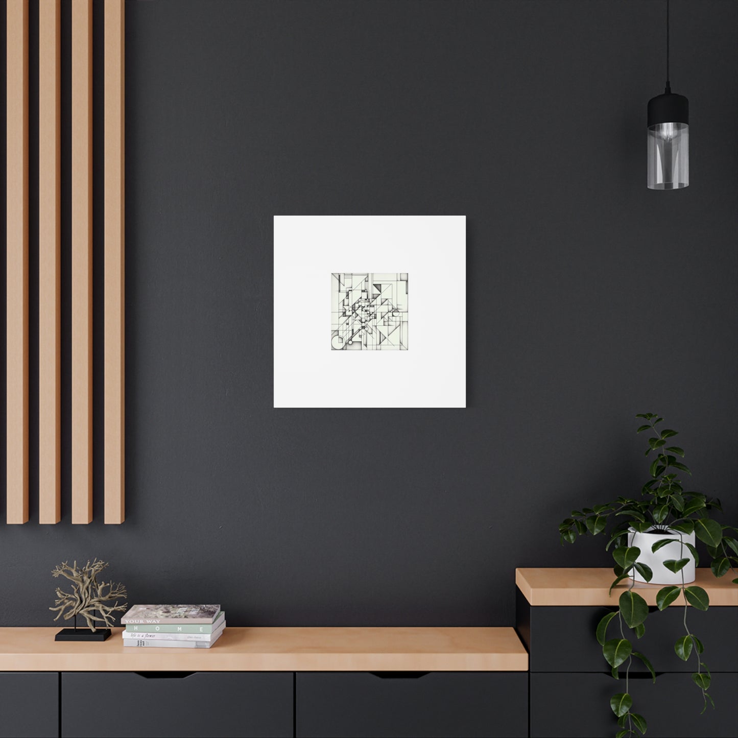 "Monochromatic Geometry" - Framed Canvas Print Colourful Wall Art