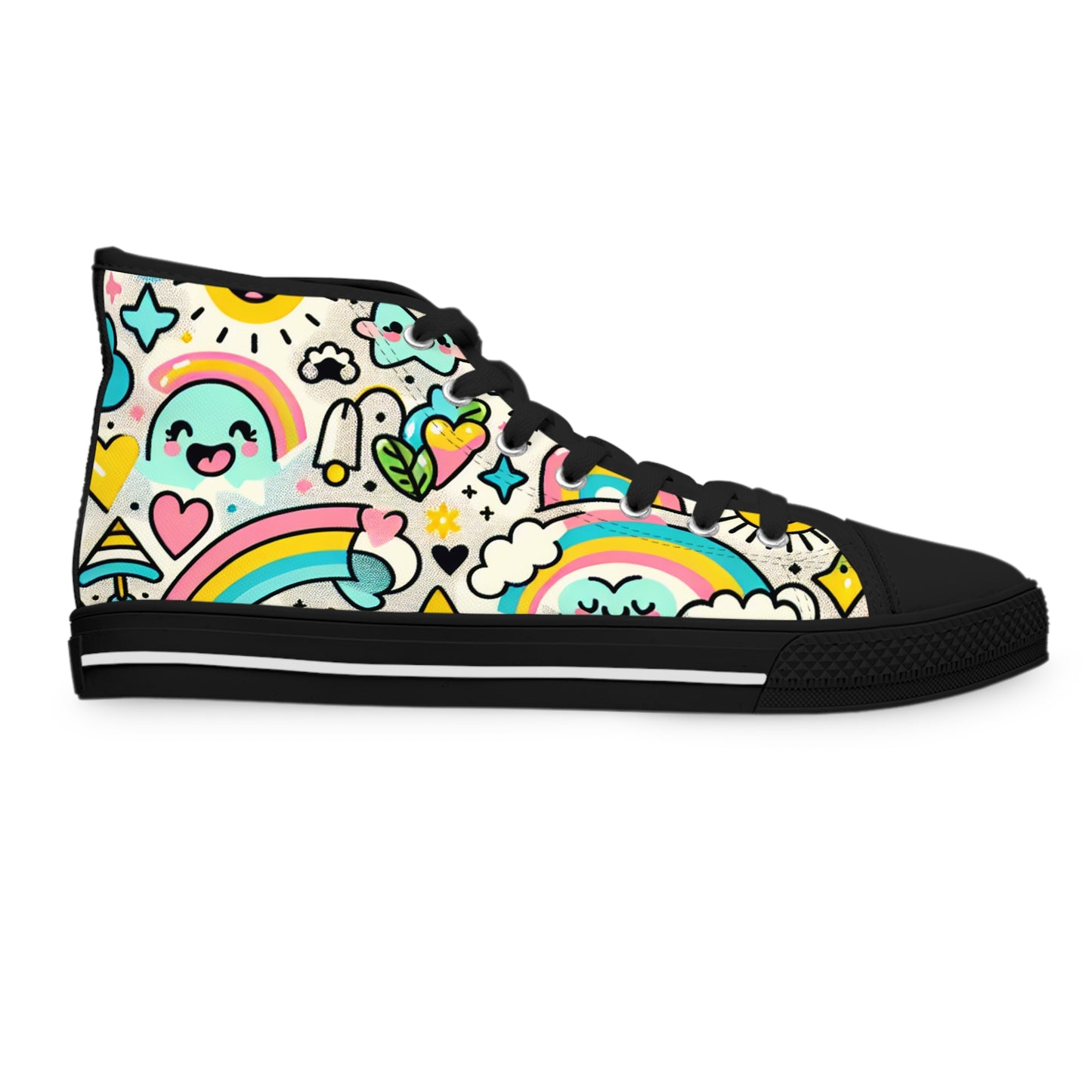 "Playful Kicks: A Charming High-Top Sneaker featuring a Whimsical Smiley Pattern" - High Top Trainers Fashion Sneakers